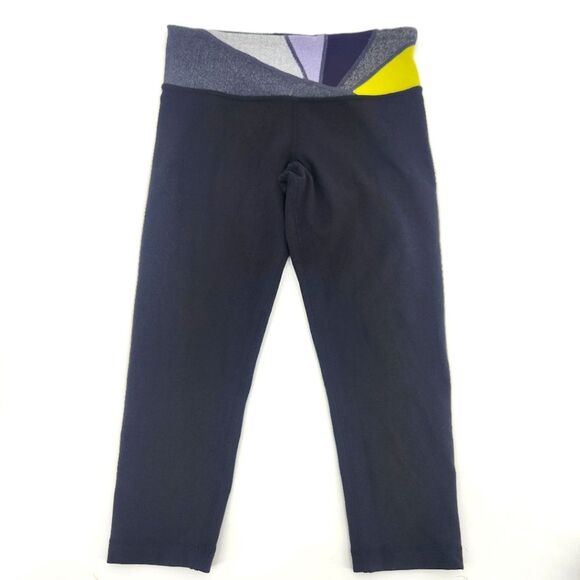 Lululemon Wunder Under Crop Leggings Womens Size 6 High Waist Black Purple Gym - Picture 1 of 7